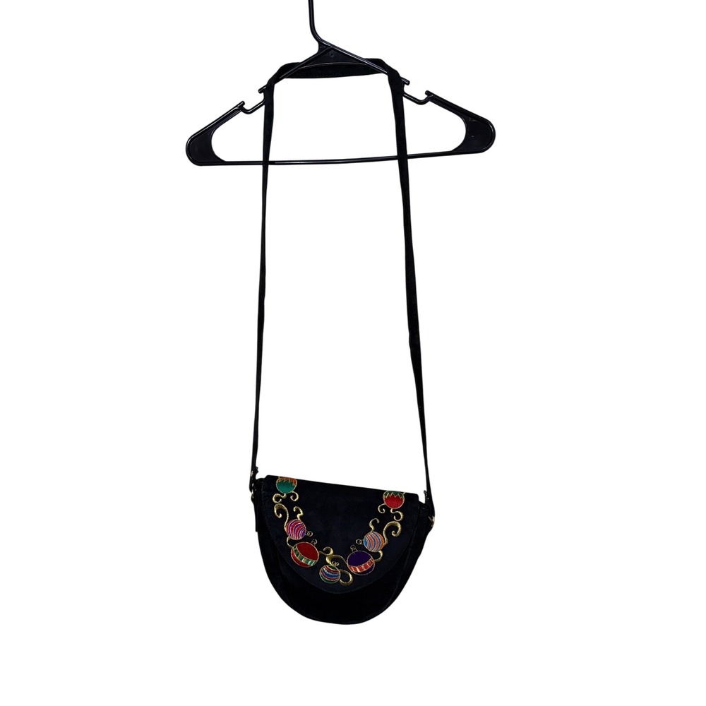 Vintage J Renee Black Velvet‎ Purse Embroidered Ornaments Strap